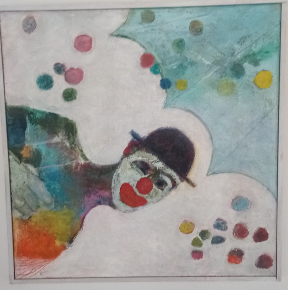 Klovnemagi 48x48cm, værk af Karen Ehlig Jensen