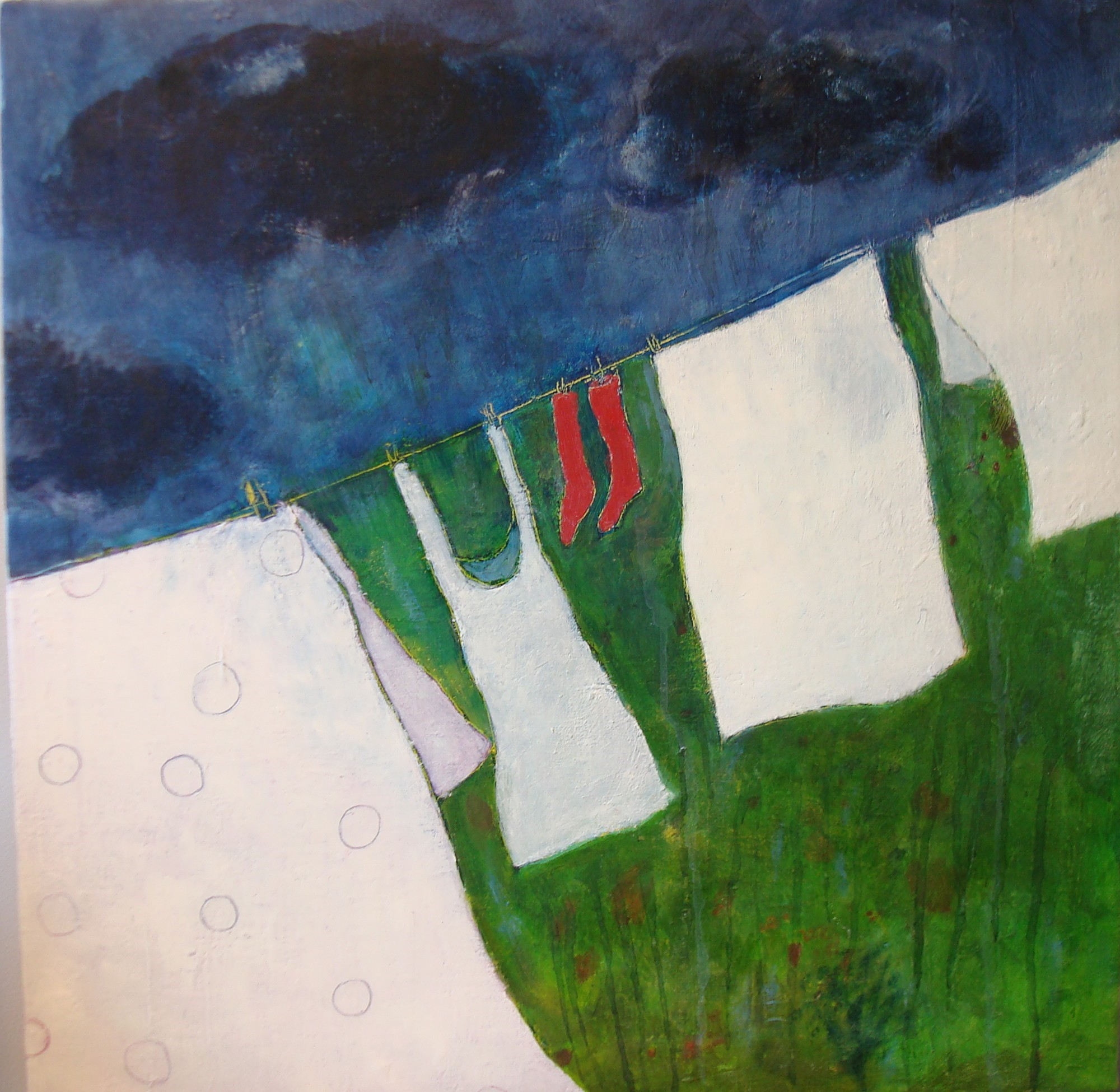 Tørretøj i regn 60x50cm, værk af Karen Ehlig Jensen